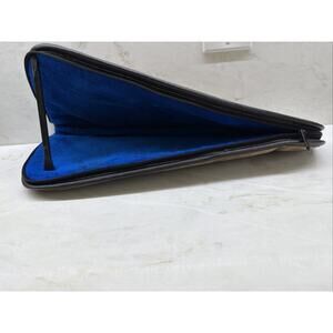 Vintage 17” Suede Leather Gun Carrying Case Blue Fleece Pistol Revolver Zipper